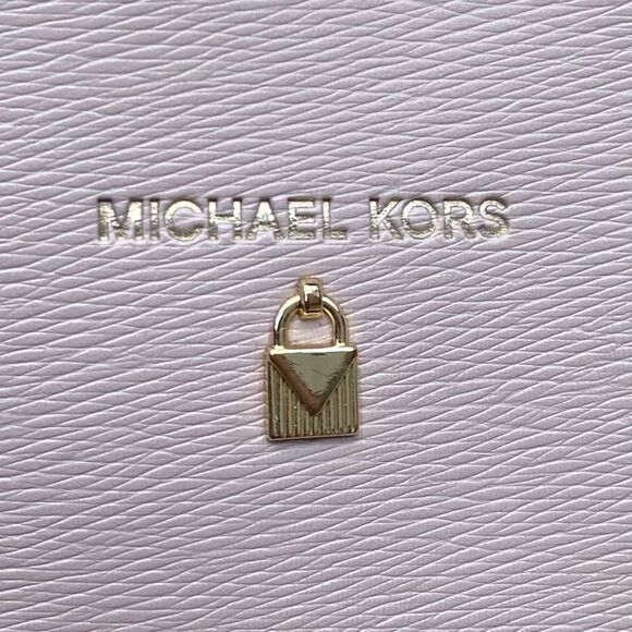 Michael Kors Cream/Beige/Blush Pink Logo Handle Tote Bag w/Logo Bag Charm - Picture 3 of 14